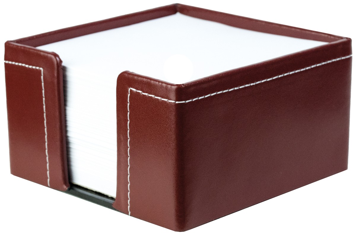 Zettelkasten mit 500 Blatt Papier CAMBRIDGE Top Grain Rindspaltleder mit heller Kontrastnaht rot